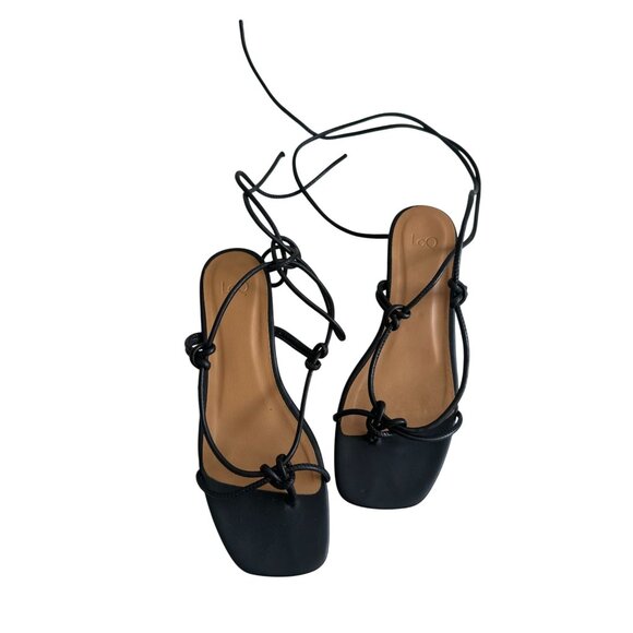 LOQ Dora Black Laceup Leather Kitten Heels Sandals Size 38 / US 8 - Picture 6 of 10